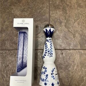 Empty Clase Azul Tequila Bottle with Blue and White Design